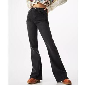 BDG Urban Outfitters Super High Rise Flare Jeans Black Washed Gray Denim Sz 26
